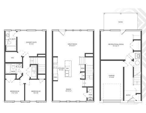 Floor plan for 3 beds, 2.5 baths, 1568 sqft